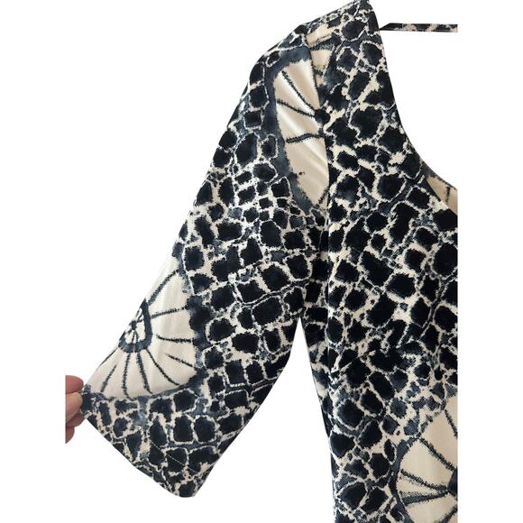 Samantha Sung Navy & White 100% Silk Scoop Neck Dress Size 2 - Picture 6 of 10